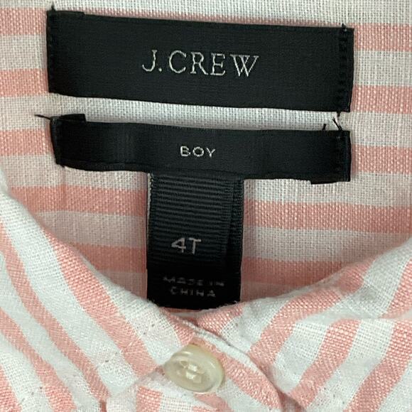 J. Crew Womens Boy Fit Washed Cotton Linen Shirt Pink White Stripe Button Up 4T - Picture 4 of 12